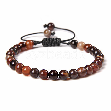 Natural Banded Agate Round Bead Adjustable Braided Bracelets UO3136-11-1