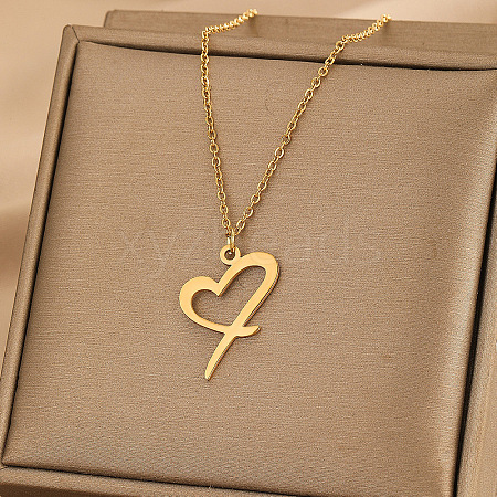 304 Stainless Steel Heart Initial Pendant Necklaces for Women Men FS-WG51A4F-03-1