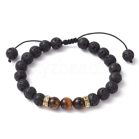 Natural Lava Rock & Tiger Eye Braided Bead Bracelets BJEW-JB09729-01-1