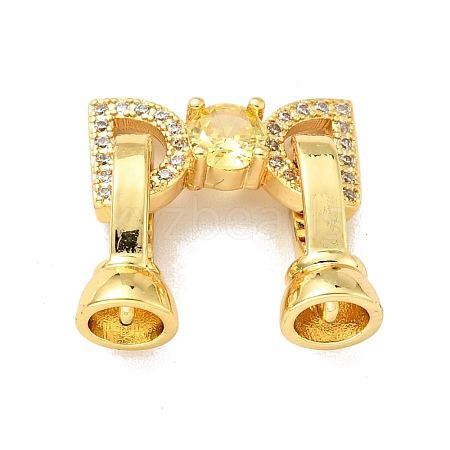 Rack Plating Brass Micro Pave Clear & Yellow Cubic Zirconia Fold Over Clasps KK-E034-42G-1