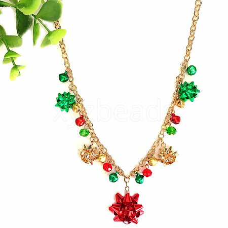 Christmas Bell & Flower Alloy Pendant Necklaces WGBF40A-01-1