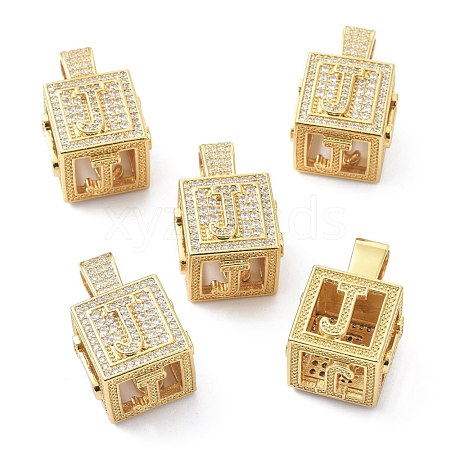 Alphabet Brass Micro Pave Clear Cubic Zirconia Pendants ZIRC-O045-01G-J-1