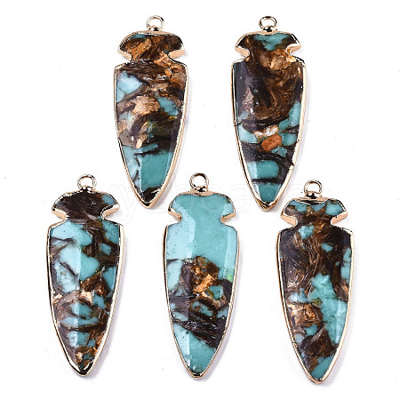 Assembled Bronzite and Synthetic Aqua Terra Jasper Pendants G-R481-11B-1