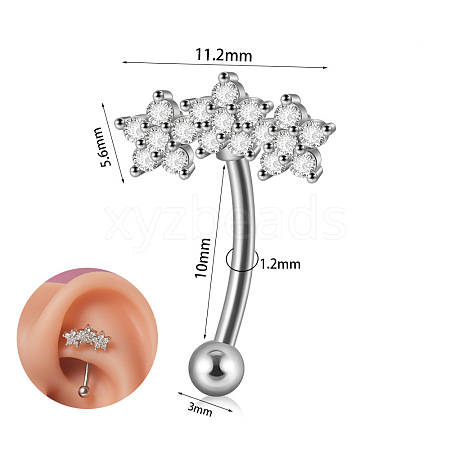 304 Stainless Steel Clear Cubic Zirconia Eyebrow Curved Barbell Rings WGE154E-07-1