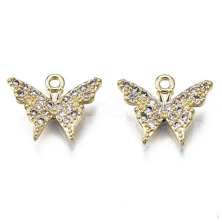 Brass Micro Pave Clear Cubic Zirconia Charms ZIRC-S069-022G-1