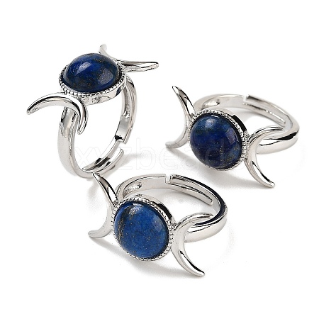 Dyed Natural Lapis Lazuli Adjustable Rings RJEW-K271-01P-11-1