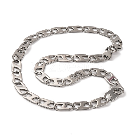 201 Stainless Steel Oval Mariner Link Chain Necklace NJEW-F222-37P-03-1