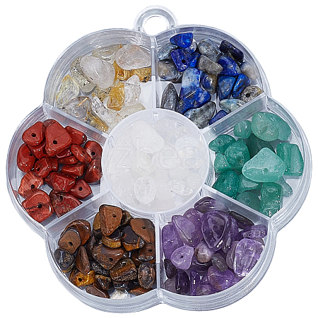 7 Styles Natural Amethyst & Gold Rutilated Quartz & Tiger Eye & Red Jasper & Lapis Lazuli & Green Aventurine & Quartz Crystal Chip Beads Sets G-PA0001-96-1