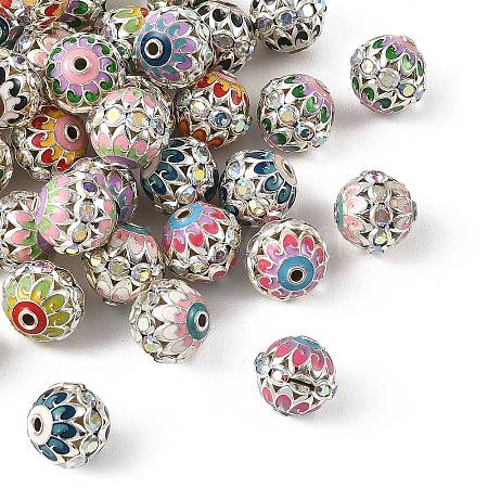 Brass & Alloy & Rhinestone Enamel Beads RB-CBA973B-11D-P-1