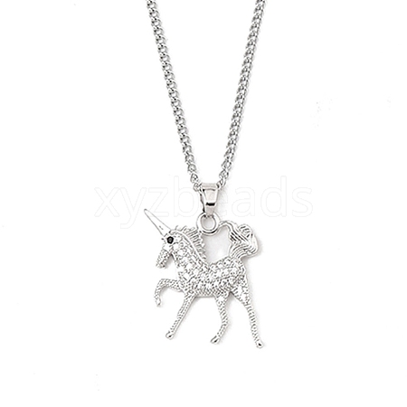 Brass Micro Pave Clear Cubic Zirconia Pendant Necklaces NJEW-M211-01B-P-1