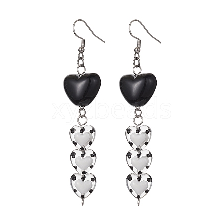 Acrylic & Glass Heart with Enamel Dangle Earrings EJEW-JE05415-01-1