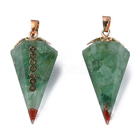 Natural Green Aventurine Chip Pendants G-N340-01D-1