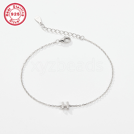 Rhodium Plated 925 Sterling Silver Letter Cubic Zirconia Link Bracelets GI2156-08-1