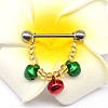 316L Surgical Stainless Steel Green & Red Enamel Christmas Bell Nipple Nail Rings WGB4C2C-04-1