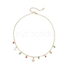 Christmas Brass Pave Clear Cubic Zirconia Snowflake & 304 Stainless Steel Star and Round Glass Tassel Brass Paperclip Chain Bib Necklaces NJEW-JN05504-1