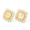 Ion Plating(IP) Natural Citrine Square Stud Earrings with Plastic Pearl Beaded EJEW-E599-03G-03-3