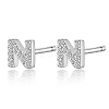 Anti-Tarnish Rhodium Plated 925 Sterling Silver Initial Letter Stud Earrings HI8885-14-1