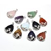 Teardrop with Flower Platinum Plated Brass Natural & Synthetic Mixed Stone Pendants G-F228-37-RS-1