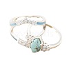 3Pcs Horse Eye Alloy & Crystal Rhinestone & Synthetic Turquoise Finger Rings FS-WG40CFA-09-4