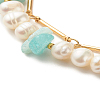 Natural Flower Amazonite & Pearl Beads Double Layered Bracelet X1-BJEW-TA00025-04-2