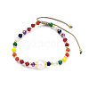 Adjustable Natural Pearl & Glass & Brass Braided Beaded Bracelet for Women BJEW-O187-05-1