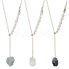 Natural Mixed Gemstone Nugget Pendant Lariat Necklace with Pearl Beaded NJEW-JN04508-1