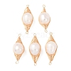 Copper Herringbone Wire-Wrapped Natural Pearl Potato Links Connector Charms KK-Z152-03G-02-1