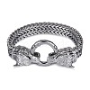 304 Stainless Steel Wolf Link Bracelet with Mesh Chains for Men Women BJEW-SZ0002-65-1