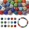 30Pcs Glass Rhinestone Clay Pave Round Beads RB-YW0001-24-2