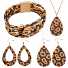 Leopard Print Alloy Pendant Necklaces & Earrings & Bracelet Sets SJEW-WH0020-03A-1