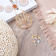Flat Round with Tree of Life Copper Wire Wrapped Natural Citrine Chip Pendant Decorations AJEW-Q143-10