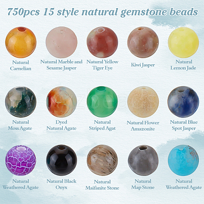 750Pcs 15 Styles Natural Mixed Germstone Beads G-ME0001-03-1