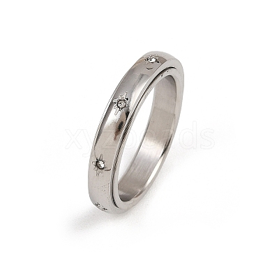 304 Stainless Steel Rhinestone Rotating Finger Rings RJEW-A074-01C-P-1