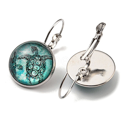 Tortoise Glass Leverback Earrings with Brass Earring Pins EJEW-Q798-01A-1