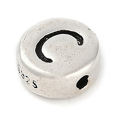 925 Sterling Silver Flat Round with Letter Beads LS-STER-G044-01AS-C-1