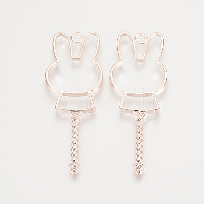 Alloy Bunny Open Back Bezel Pendants TIBE-S308-08RG-1