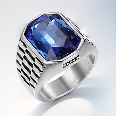304 Stainless Steel & Glass Finger Rings for Men WGACEC4-01-1