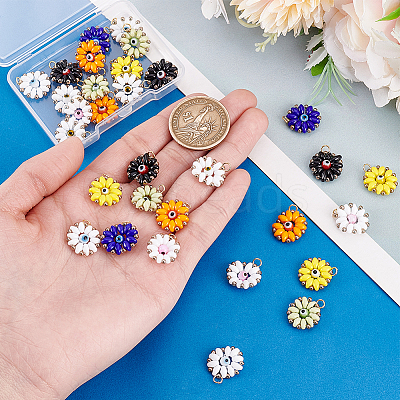 32Pcs 8 Colors Glass Seed Beaded Sunflower with Evil Eye Charms PALLOY-PH01782-1