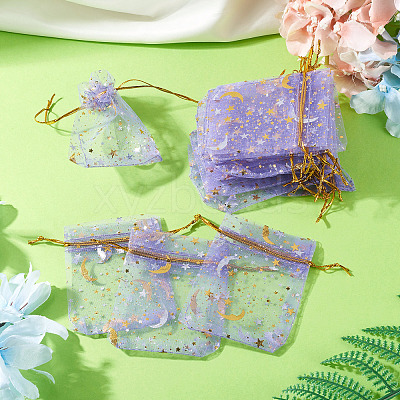 30Pcs Gold Stamping Moon Star Organza Drawstring Gift Bags ABAG-TA0002-21H-1