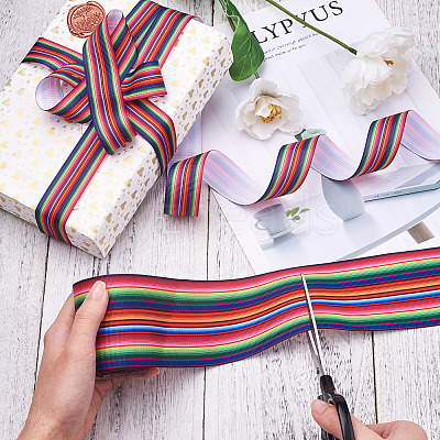 2 Rolls 2 Style Stripe Pattern Printed Polyester Grosgrain Ribbon OCOR-TA0001-38A-1
