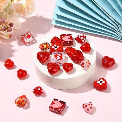 22Pcs 9 Styles Heart Theme Handmade Glass Beads FOIL-FS0001-04-1