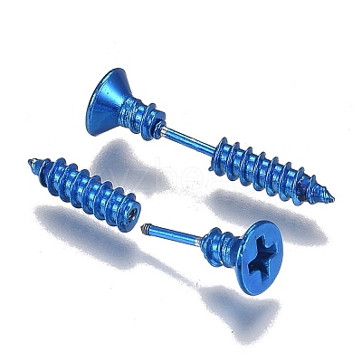 PVD Vacuum Plating 304 Stainless Steel Unisex Punk Hip-hop Rock Nail Shape Screw Pierced Stud Earrings EJEW-F261-01D-1