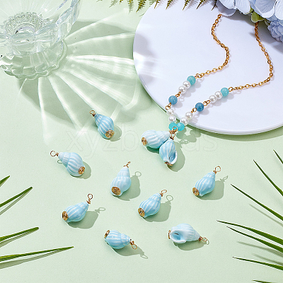 10Pcs Copper Wire Wrapped Handmade Porcelain Pendants PALLOY-WR00018-1