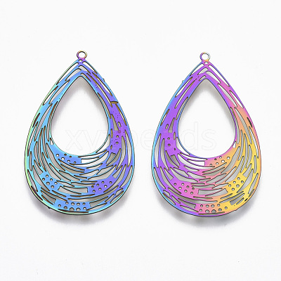 Ion Plating(IP) 201 Stainless Steel Filigree Pendants STAS-T057-05-1