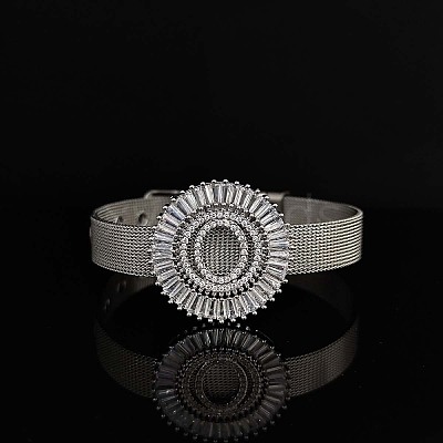 Brass Micro Pave Clear Cubic Zirconia Bangles for Women FS-WGA7409-52-1
