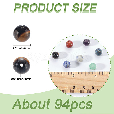 2 Strands Chakra Theme Natural Red Rainbow Jasper & Yellow Aventurine & Tiger Eye & Green Aventurine & Blue Spot Stone & Lapis Lazuli & Amethyst Beads Strands G-SP0001-23-1