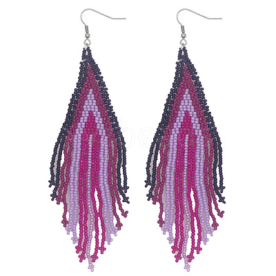 Bohemian Handmade Glass Seed Beads Tassel Dangle Earrings AE7424-1-1