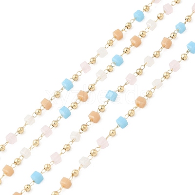 Faceted Cube Glass & Round Beaded Chains CHC-G018-03KCG-02-1