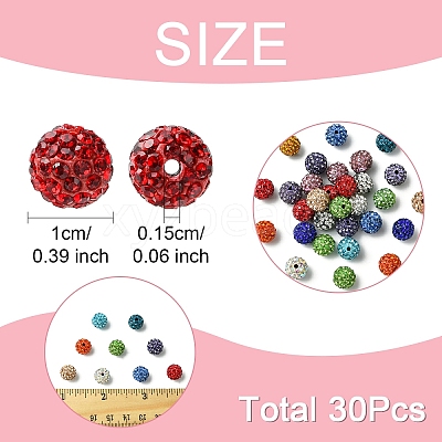 30Pcs Glass Rhinestone Clay Pave Round Beads RB-YW0001-24-1