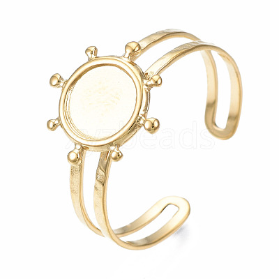 304 Stainless Steel Open Cuff Finger Ring Cabochon Settings STAS-T060-10G-1